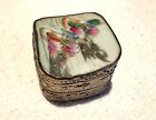 Antique Chinese Porcelain Shard Pill Box Silver Metal Trinket Pair Of Ducks