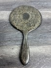 Antique Art Nouveau Quadruple Silver Plate Beveled Hand Mirror Floral Pat  1900