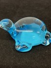 Vintage Uv Glow Hand Blown Art Glass Blue Turtle Figurine Paperweight