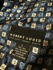 Robert Louis Silk Poly Pajama Shirt Mens L Navy Pj Top Blue Piping