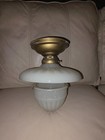 Vintage Antique Peerlite Custard Glass Acorn Semi Flush Ceiling Light Fixture