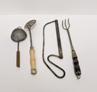 Antique Vintage Kitchen Utensils Sieve Kitchen Saw Slotted Spoon Meat Fork Lot 4