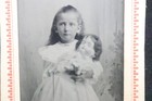 Old Tintype Photo Id d Effie Stick Girl W Large Antique Doll Paper Mat Child