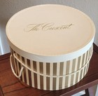 The Crescent Round Vintage Paper Hat Box W  Lid  Rope Handle  White gold