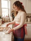 Vintage Sheer Red Christmas Organza Waist Apron     Holiday Baking Aesthetic