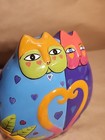 Laurel Burch Kitty Cats Heart Coin Bank Colorful Ganz Ceramic 6    Tall Vintage