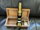 Antique Brass Field Pocket Microscope In Wooden Case Circa 1910