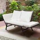 Outdoor Sofa Woven Rattan Convertible Daybed Chair Adjustable Armrests