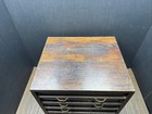 Vintage Sewing  Box With Glass Fronts Drawers Threds   Colors On The Bottom