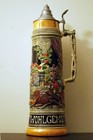 Vintage German Beer Stein 5l 20  Tall Ceramic Pewter Lid Multi Scene Oktoberfest