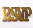 Rsvp Metal Lapel Pin Vintage Brass Tone Letters Badge Tarnished Patina