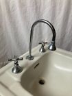 Vtg Chrome Brass 12  Widespread Deck Mount Gooseneck Sink Faucet 387-23e