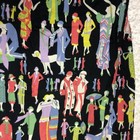 Vintage Style Maxi Skirt Colorful Art Deco Print Full Length Black Size M