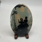 Pair Curved Convex Silhouette Glass Painted Picture Victorian Couples No Frames