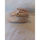 Vintage Baby Booties Pink Faux Leather Gold Chain Trim Front Zip Soft Sole Usa
