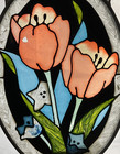 Vintage Tulips 3 5 X 4 75 Inch Oval Glass Painted Sun Catcher 1991 Paint Chip