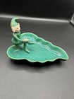 Vintage Green Pixie Elf Figurine On Leaf Trinket Tray Candy Dish Mid Century