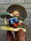 Vintage Ceramic Japan Planter Figurine Happy Elf Pixie Gnome Under Mushrooms