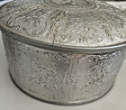 Guildcraft Detailed Fruit Cake Sewing Tin Silver Metalware Grape Vines Vintage