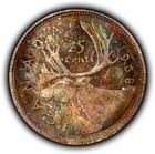 1968 25c Canada Silver Quarter 25 Cents Monster Rainbow Toning - Bu - Vid -y7022
