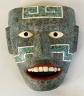 Mexican Mayan Pre-columbian Malachite Turquoise Shell Obsidian Inlay Wood Mask