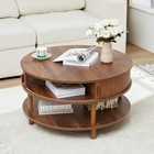 31 5    Round Coffee Table With Storage  Mid Century Modern 2 Tier Coffe