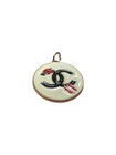 Chanel Round Cc Logo Charm White Enamel Black Cc With Red Lip Accents