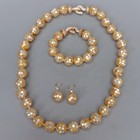 Golden Abalone Shell Long Necklace Bracelet Earrings Set Cz Zirconia Pave Clasp