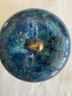 Vintage Blue Cloisonne Apple Trinket Jewelry Pill Box Floral Enamel Brass