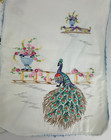 Vintage Embroidered Peacock Table Runner W floral Accents Cottage Core