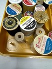 Vintage Wil-hold Wilson Mfg Sewing Spool Box Mustard Yellow W  25 Wooden Spools 