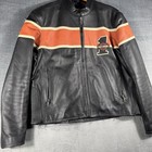 Harley-davidson Mens Leather Jacket     L     Victory Lane Racing Vtg  1 Logo
