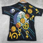Vintage 90s Astrology Shirt Mens 2xl Black Solar System Aop Zodiac Sun Moon