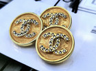 6 Pcs Chanel Cc Logo Stamped Gold Clear Rhinestone Round Buttons 20mm Set Of 6