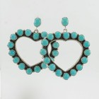 Southwest Blue Turquoise Cluster Heart Stud Dangle Sterling Silver Earrings