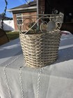 Wicker Basket Metal Scroll Rim Coastal Farmhouse  Shell Accent Grannycore Vtg
