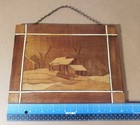 Vintage Wood Inlay Farm Barn Landscape Wall Hanging Plaque