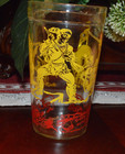 Rare Vintage 1960s Davy Crockett Yellow Painted 10oz Drinking Glass Indian Foe