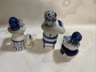 Vintage Gzhel Russian Hand Painted Blue And White Porcelain 3 Figurines