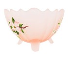Satin Glass Hand Painted Pink Footed Bowl Ribbed Scalloped Rim Depression Vtg