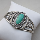 Native American Navajo 925 Sterling Silver Natural  20x10 Mm Turquoise Bracelet
