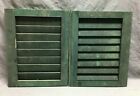 Small Antique Pair House Window Wood Louvered Shutters 12x15 Vtg Green 971-25b