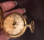 Majestron Stag Deer Pocket Watch Gold Tone Hunter Case Engraved Quartz Vintage