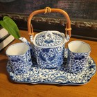 Vtg Japanese Blue   White Phoenix Bird Teapot Teacups Plate Tea Set Porcelain