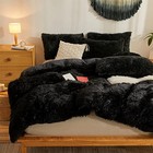 Shaggy Duvet Cover 5 Set  Fluffy Faux Fur Comforter Set Queen  Full queen Black