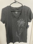 Faded Glory Women   s Large 12-14 Gray V-neck Floral Embroidered T-shirt Nwt