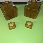 Vintage 1970   s Decanter Set Of 2  Amber Glass With Diamond Pattern W stoppers