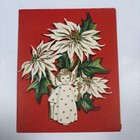 Vintage Embossed Christmas Card Angel White Poinsettias W  Envelope 1954 Mcm