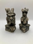 Pair Gothic Gargoyle Statues Medieval Cathedral Stone Look Sculptures 6  Decor