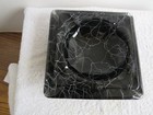 Vtg Set 2 Square Black Glass Nesting Ashtrays With Spaghetti Swirl Designs